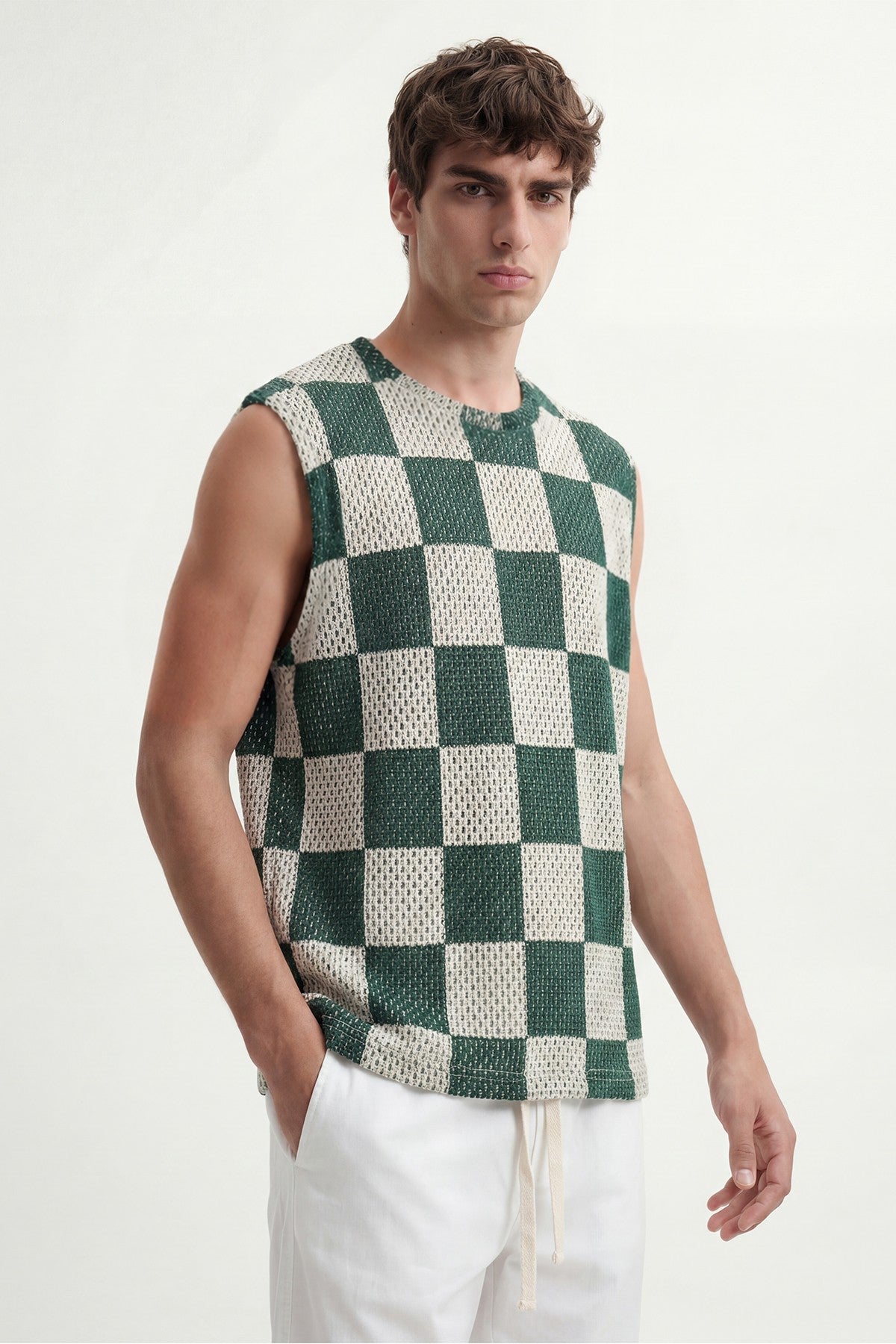Checkered Sleeveless T-Shirt