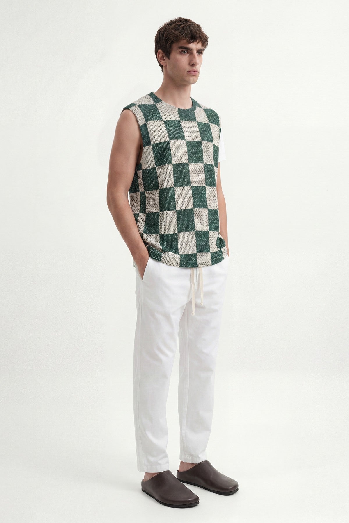 Checkered Sleeveless T-Shirt