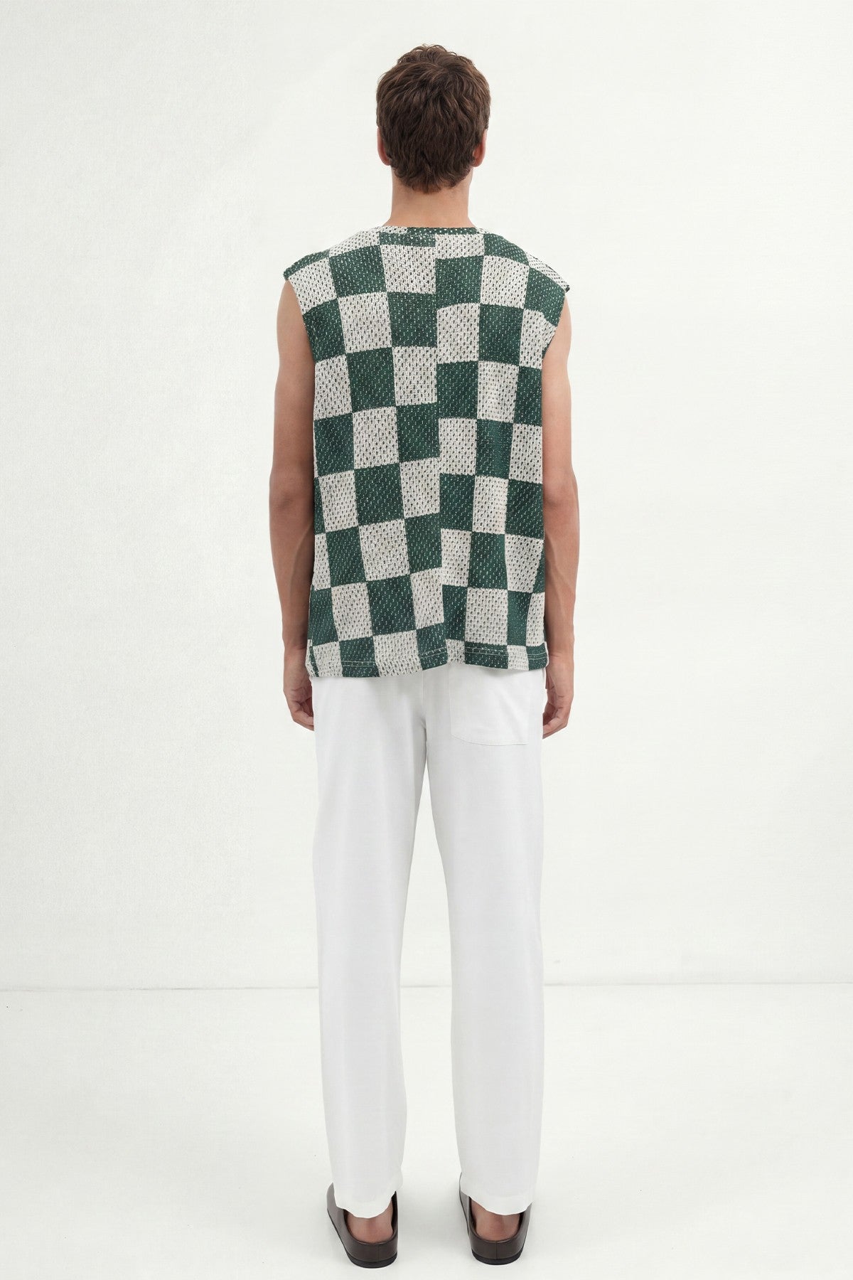 Checkered Sleeveless T-Shirt