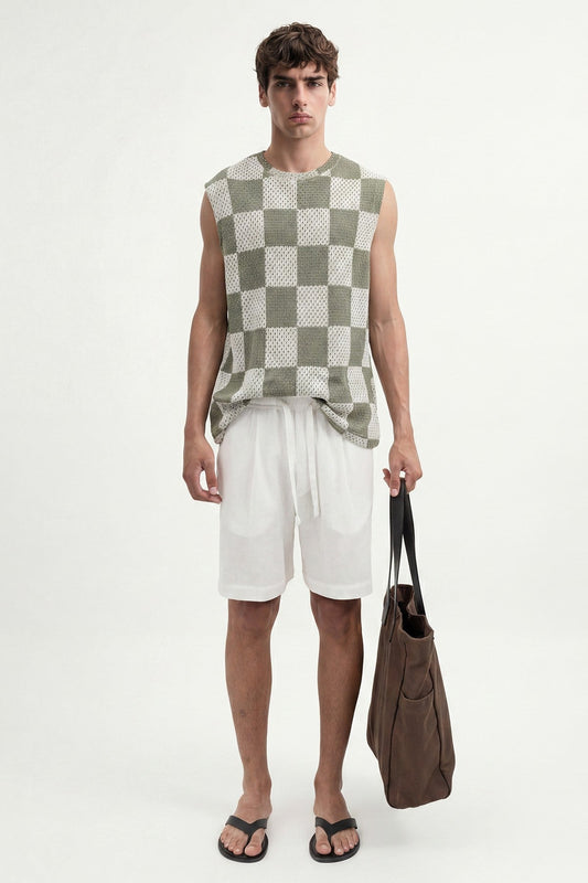 Checkered Sleeveless T-Shirt