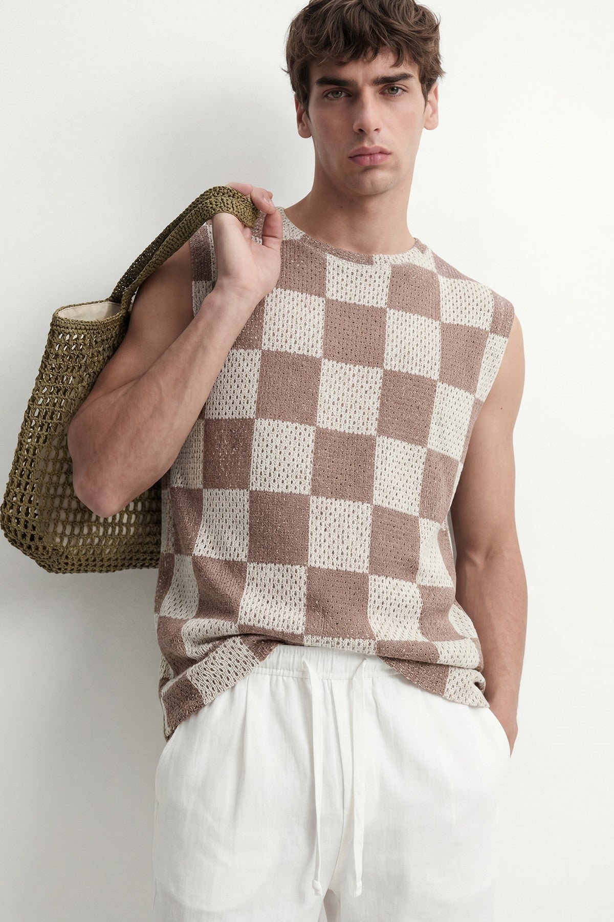 Checkered Sleeveless T-Shirt