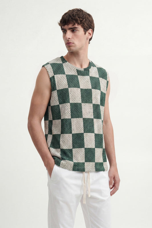Checkered Sleeveless T-Shirt