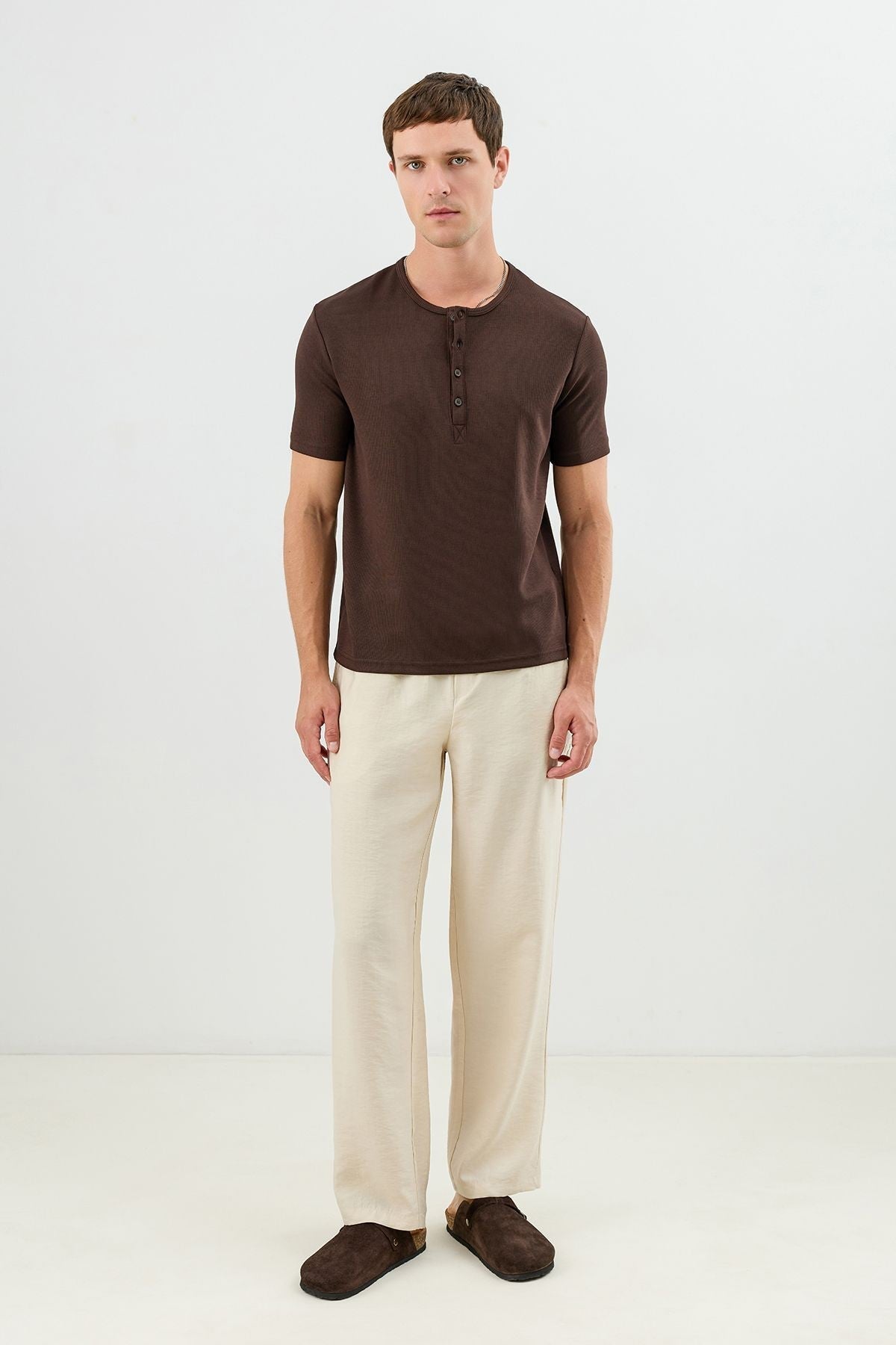 Cotton T-shirt with Button-Down Collar