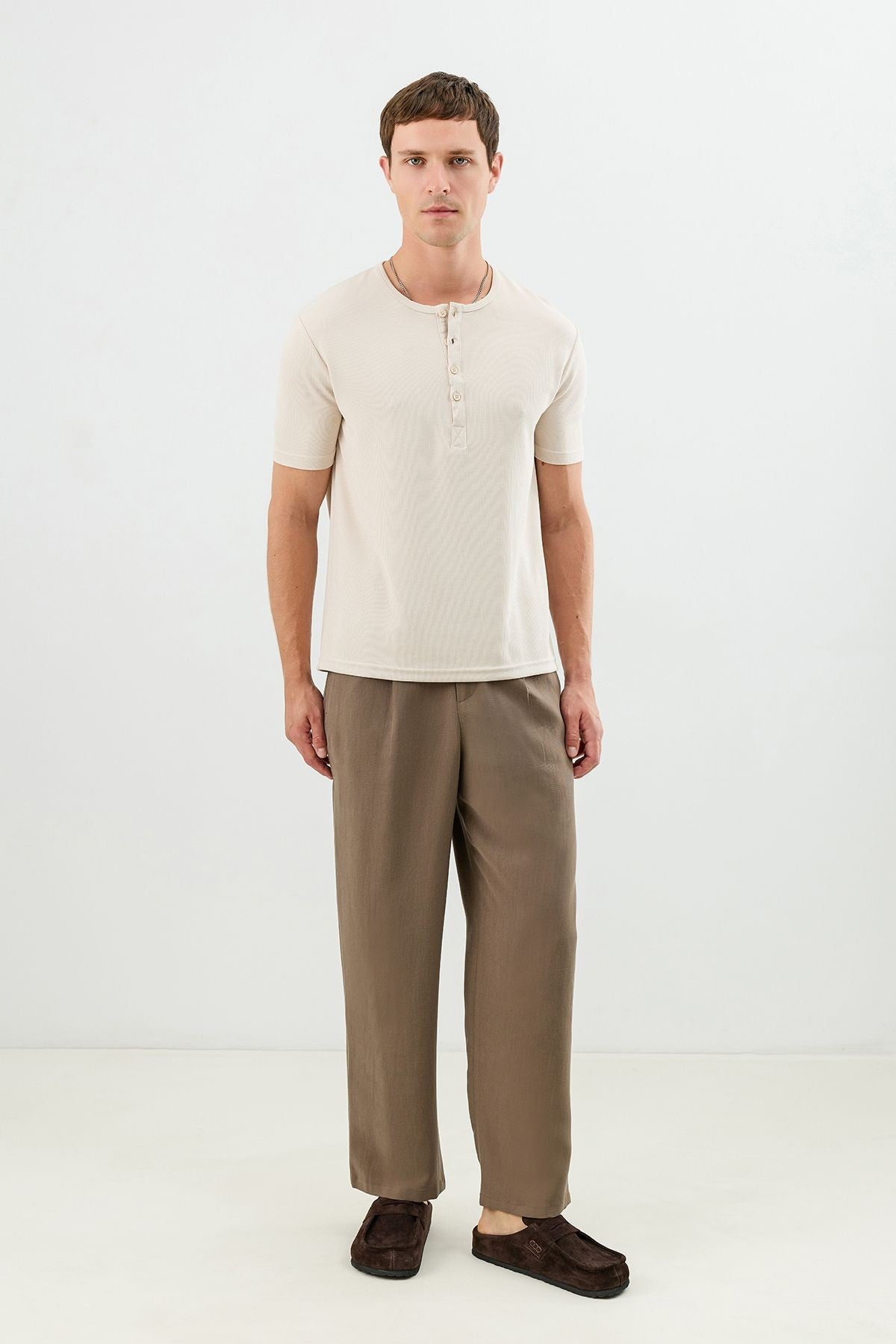Cotton T-shirt with Button-Down Collar