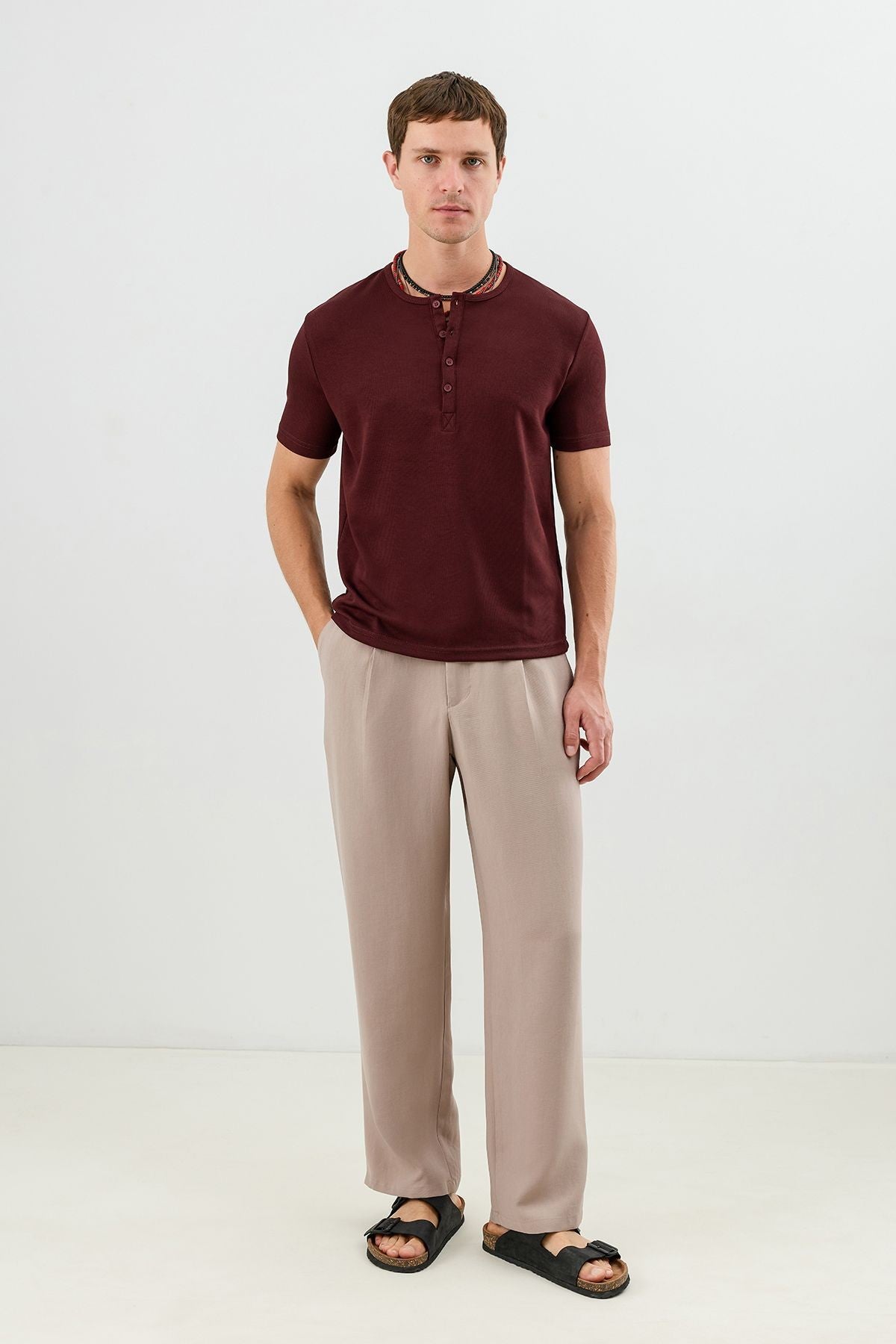 Cotton T-shirt with Button-Down Collar
