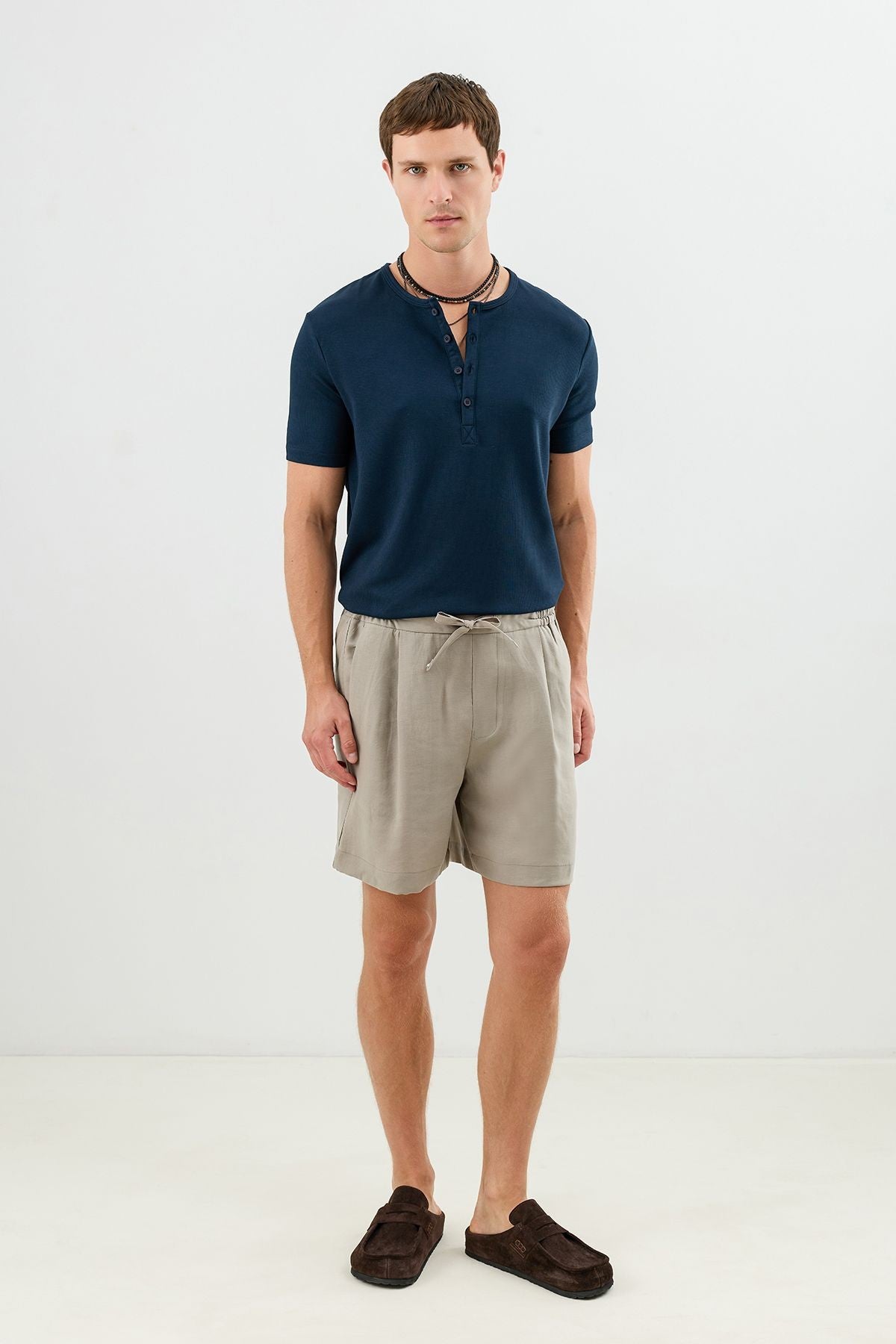 Cotton T-shirt with Button-Down Collar