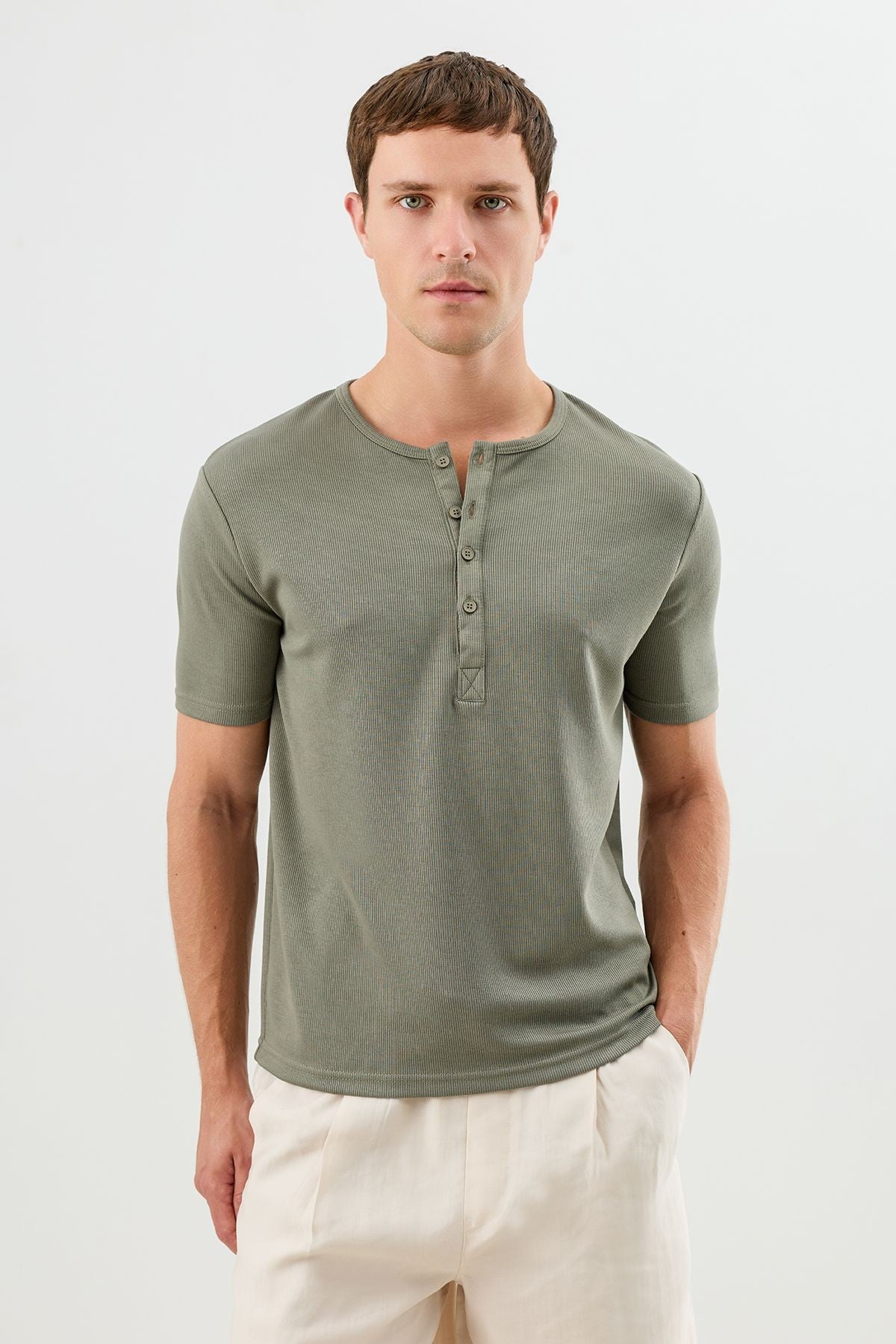 Cotton T-shirt with Button-Down Collar