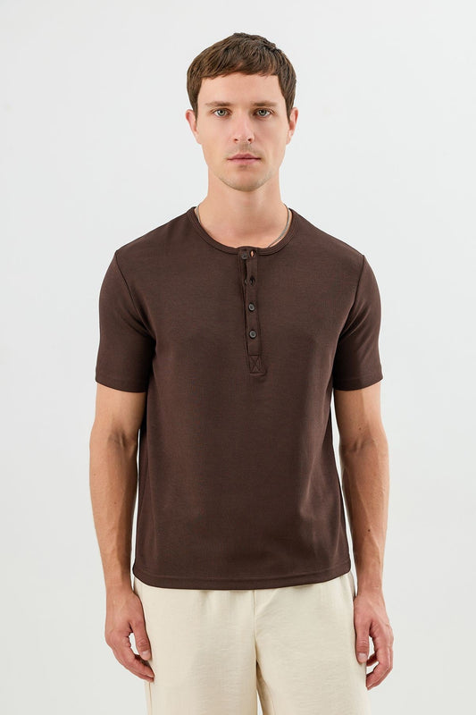 Cotton T-shirt with Button-Down Collar
