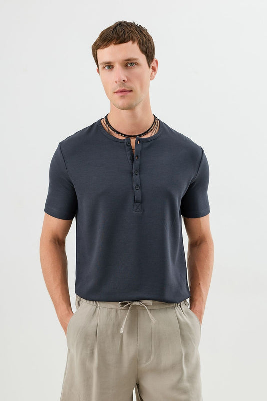 Cotton T-shirt with Button-Down Collar