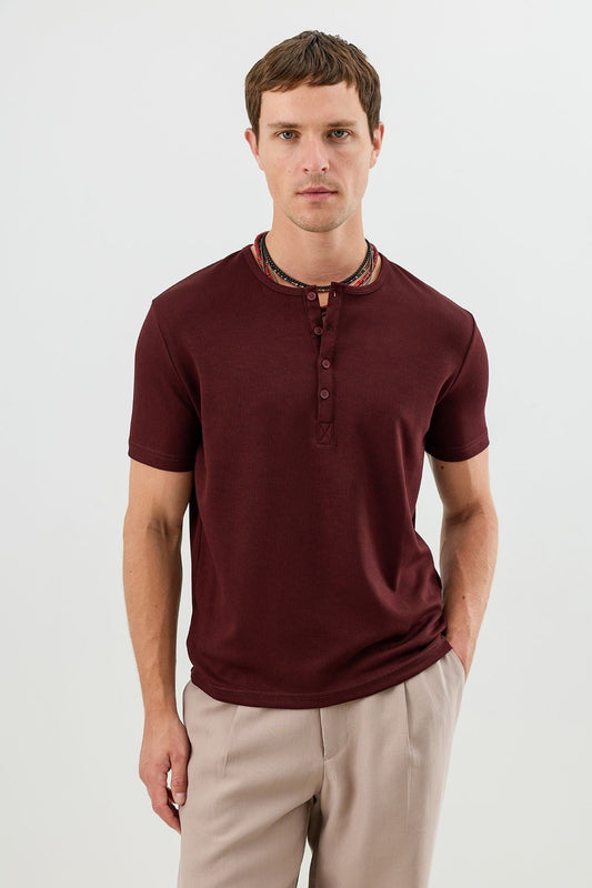 Cotton T-shirt with Button-Down Collar