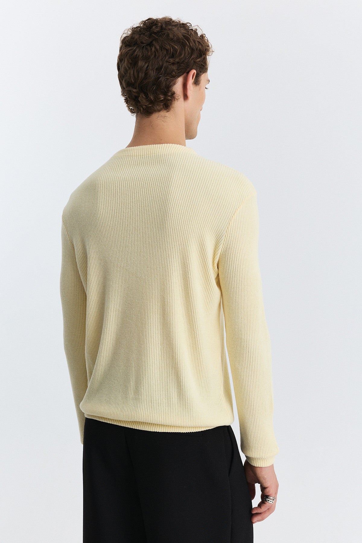 Single-Button, Ribbed, Long-Sleeved T-Shirt