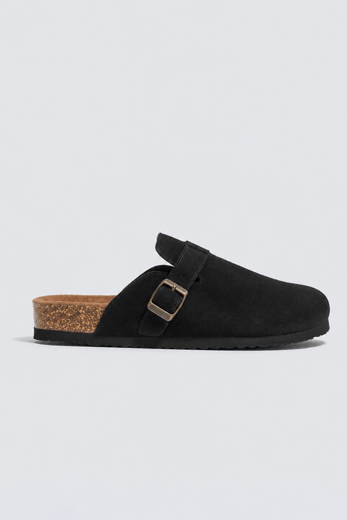 100% Suede Clog-Style Slippers with Buckles