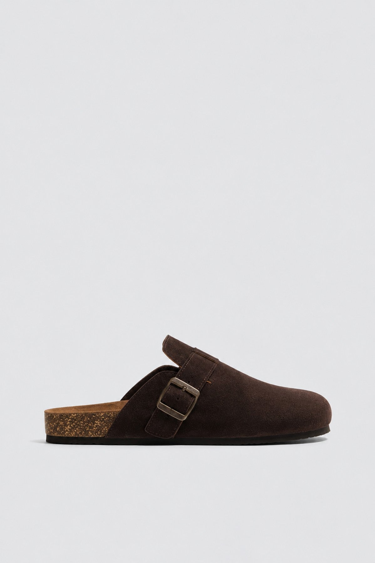 100% Suede Clog-Style Slippers with Buckles