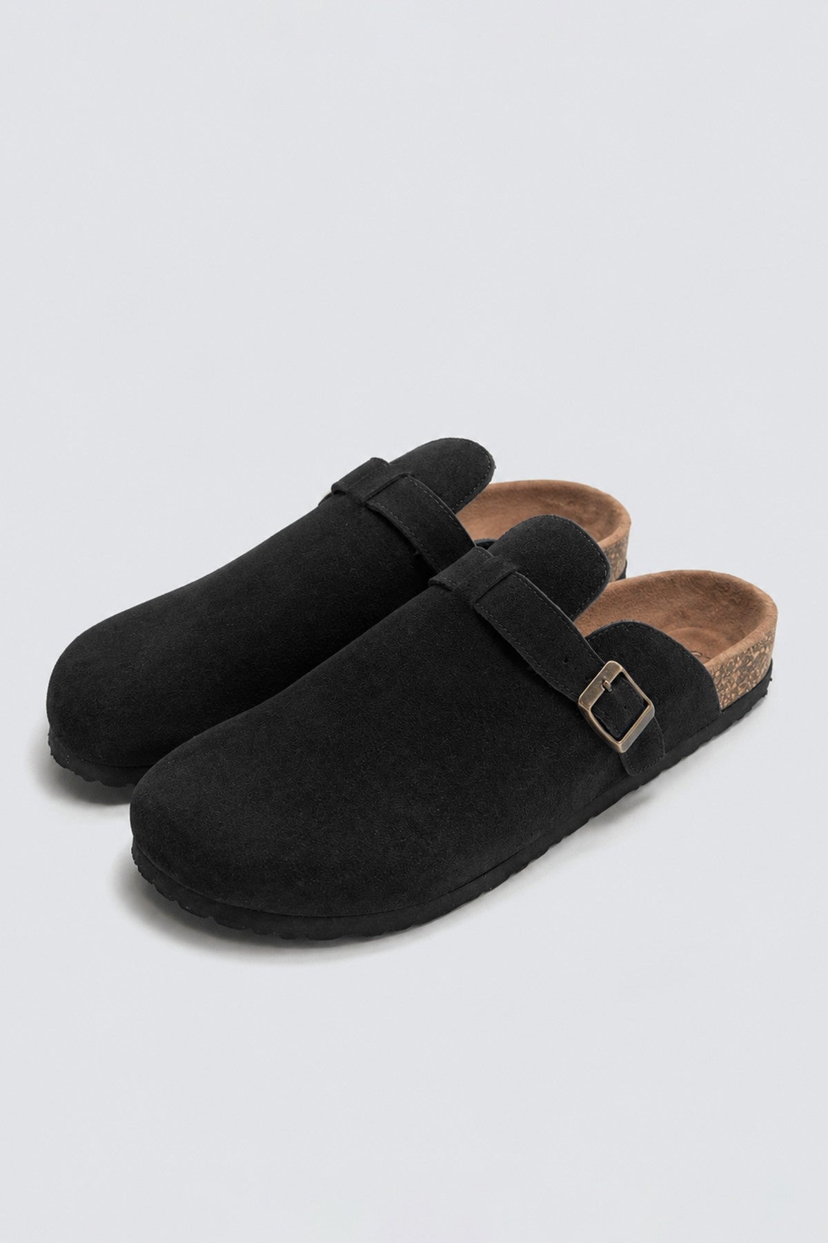 100% Suede Clog-Style Slippers with Buckles