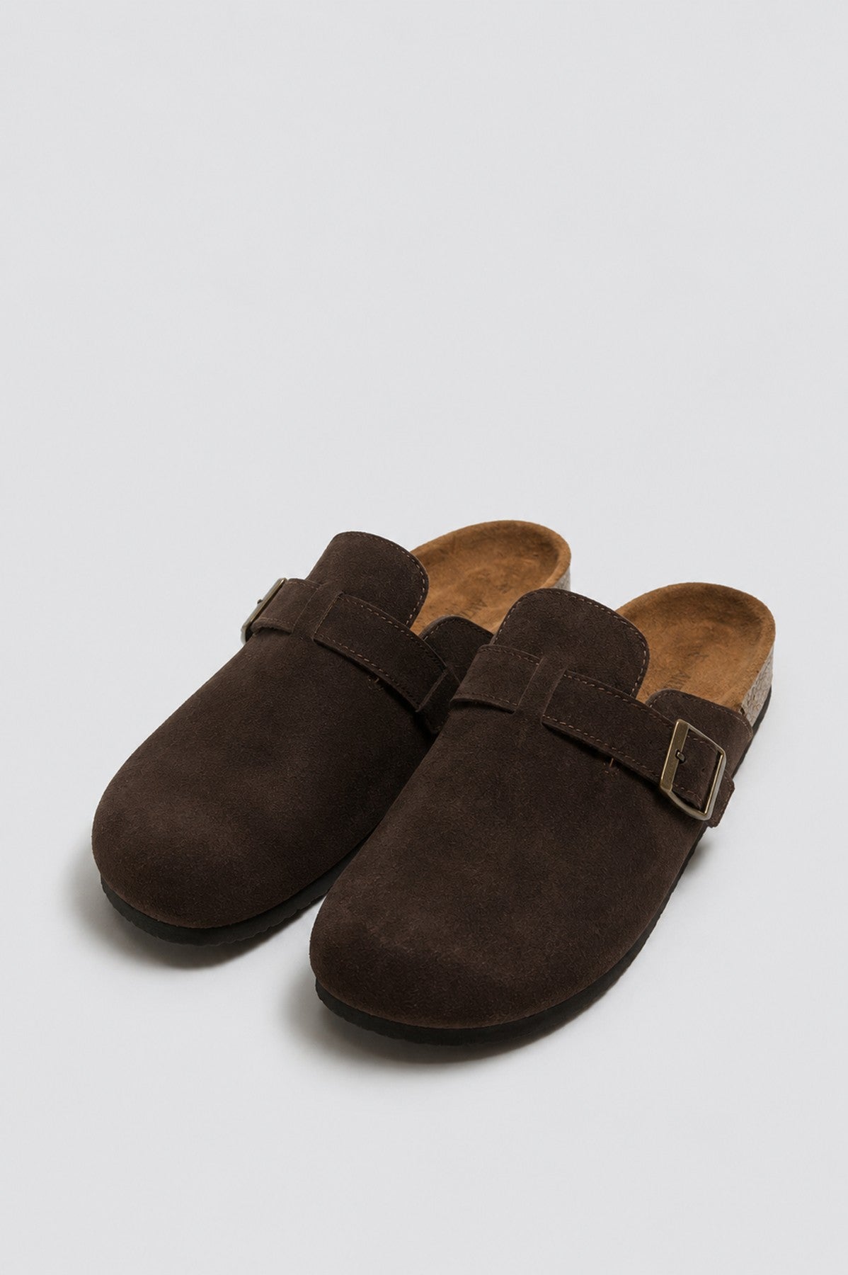 100% Suede Clog-Style Slippers with Buckles
