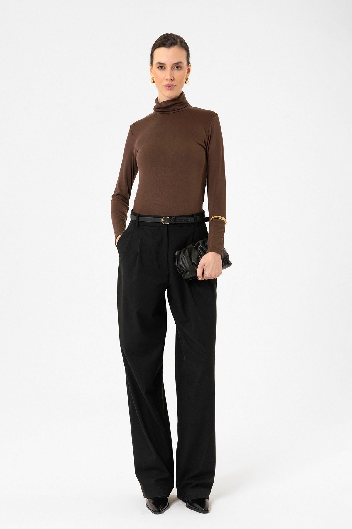 Women's High-Waisted Pants with Seam Details, Straight Fit