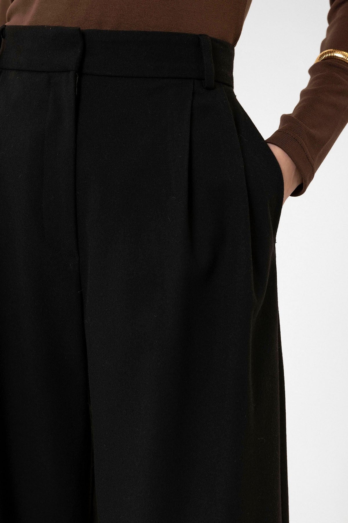 Women's High-Waisted Pants with Seam Details, Straight Fit