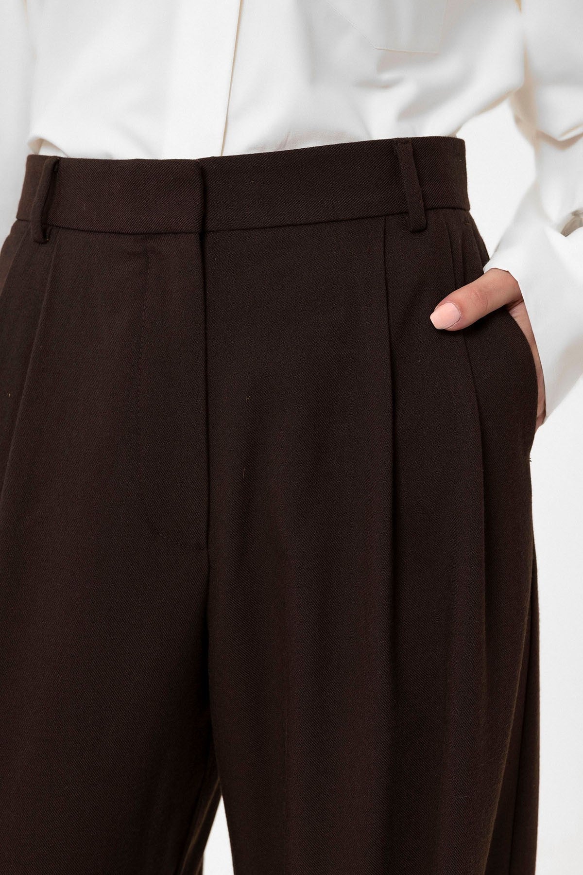 Women's High-Waisted Pants with Seam Details, Straight Fit