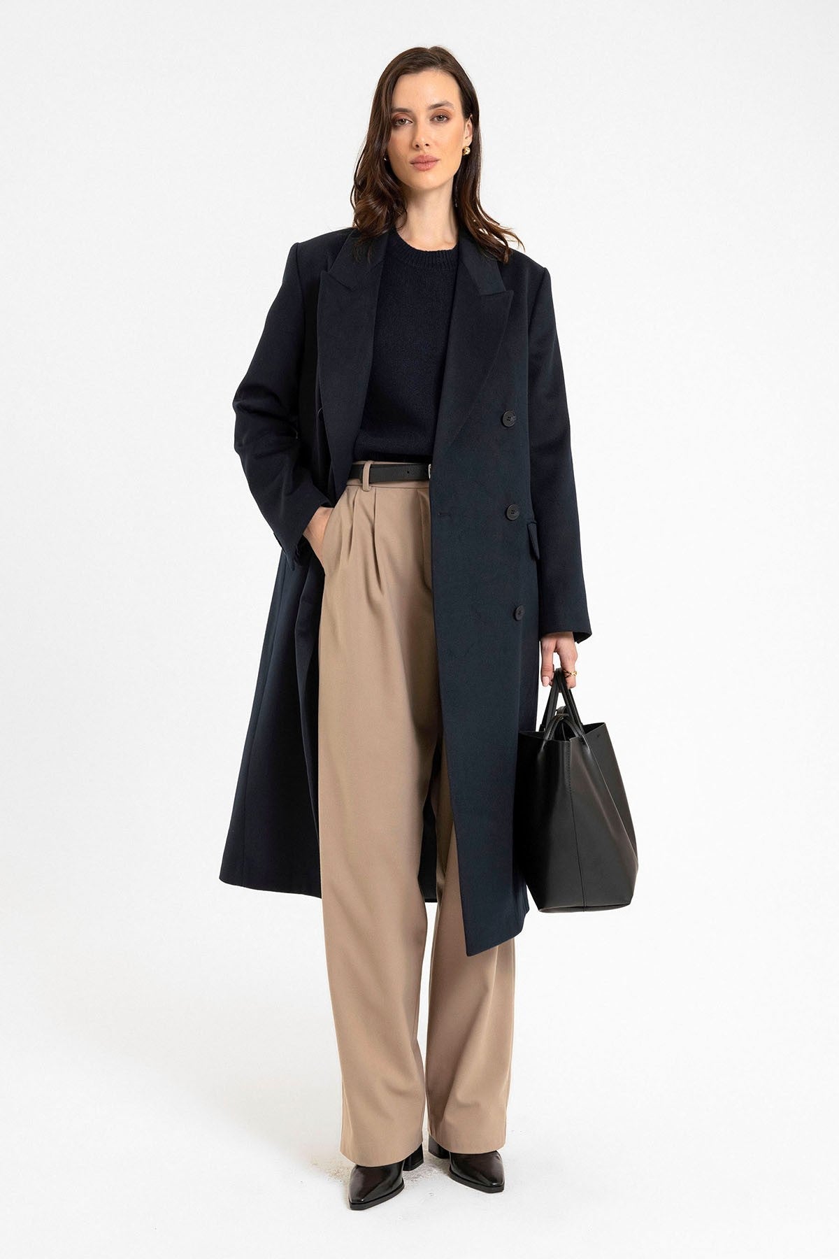 Women's High-Waisted Pants with Seam Details, Straight Fit