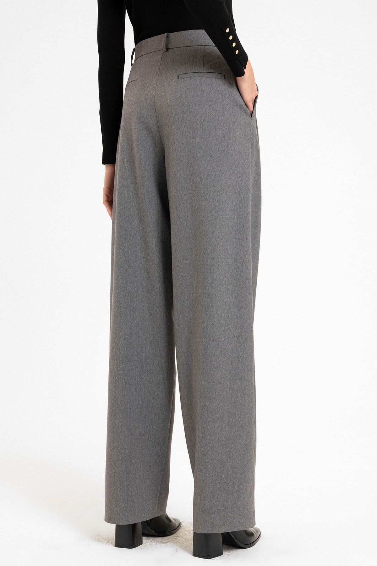Women's High-Waisted Pants with Seam Details, Straight Fit