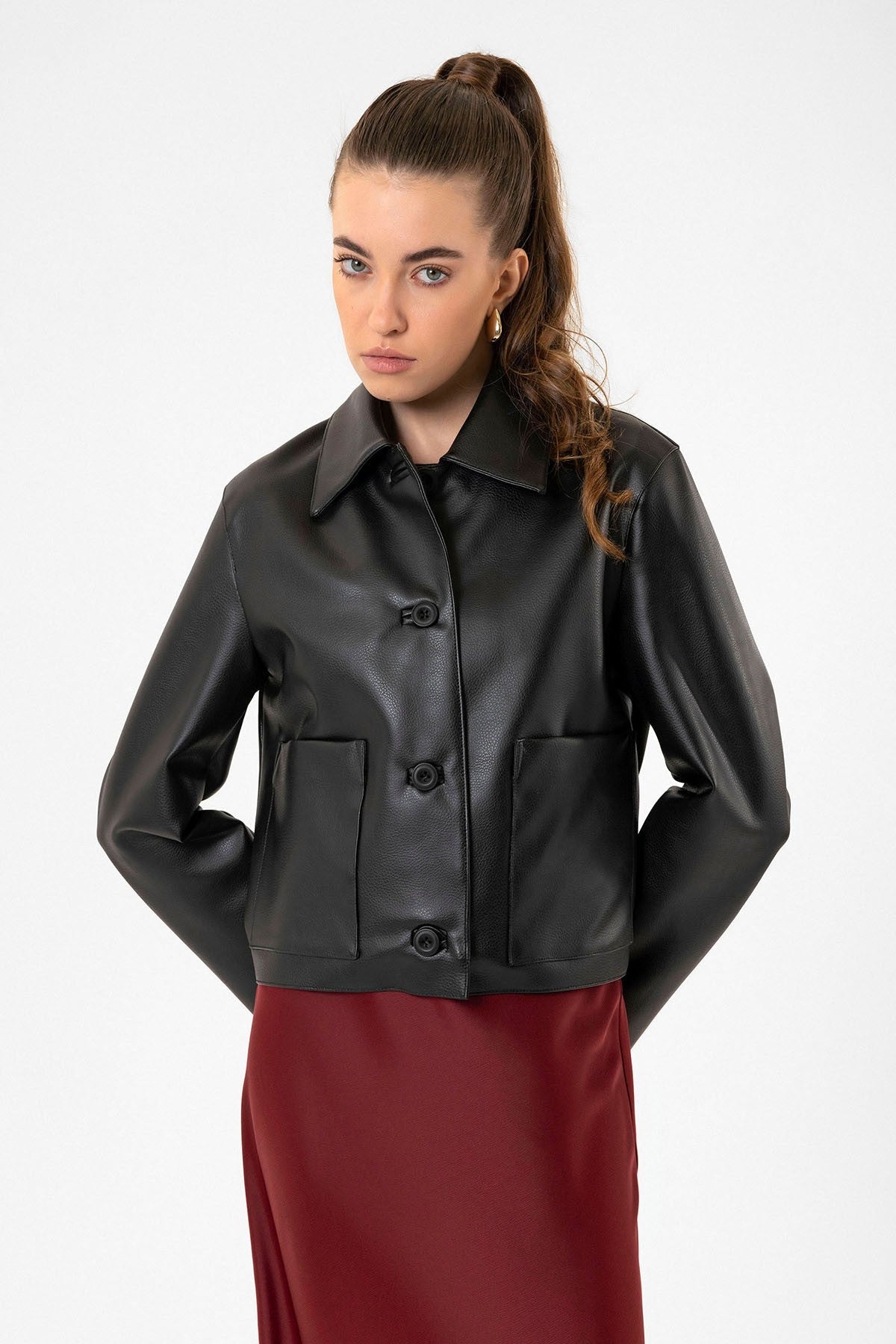 Antioch Women's Polo-Neck Faux Leather Jacket