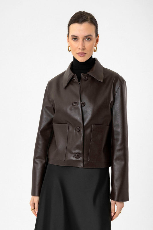 Antioch Women's Polo-Neck Faux Leather Jacket