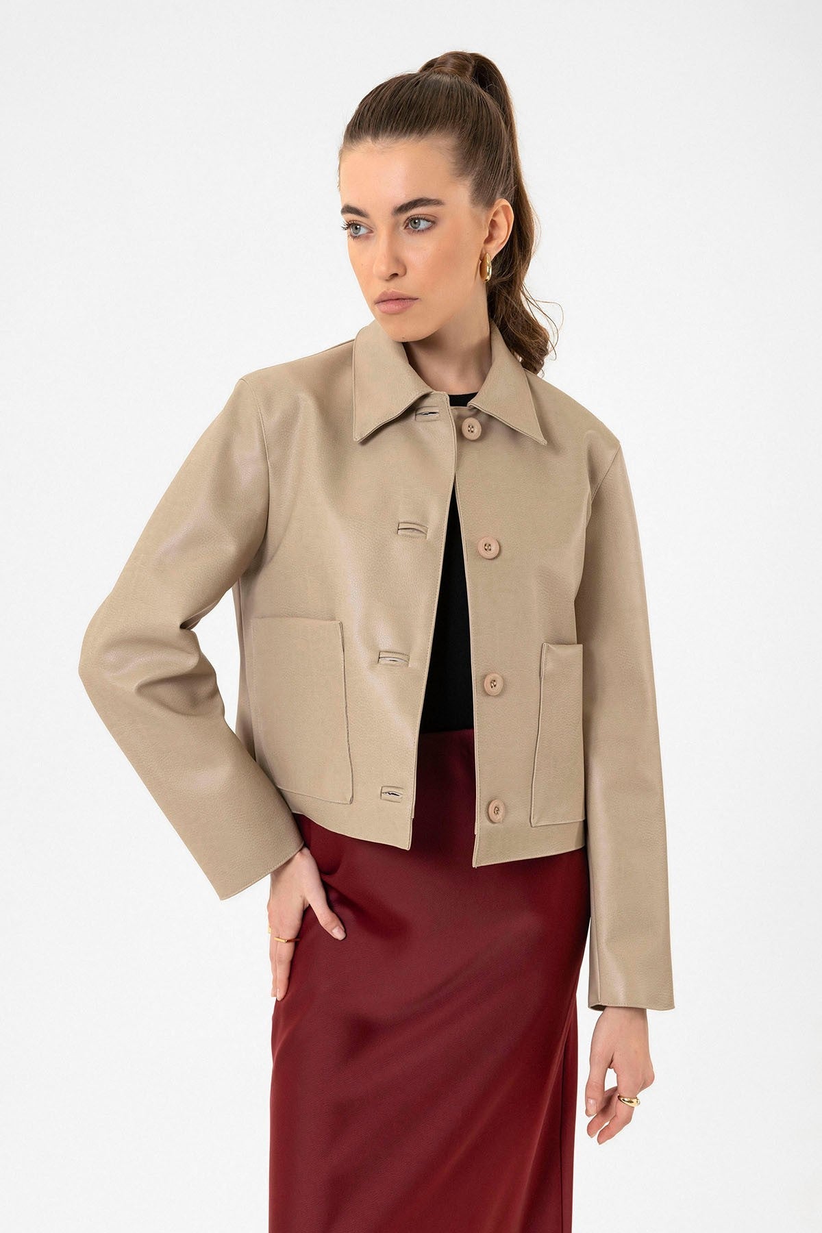 Antioch Women's Polo-Neck Faux Leather Jacket