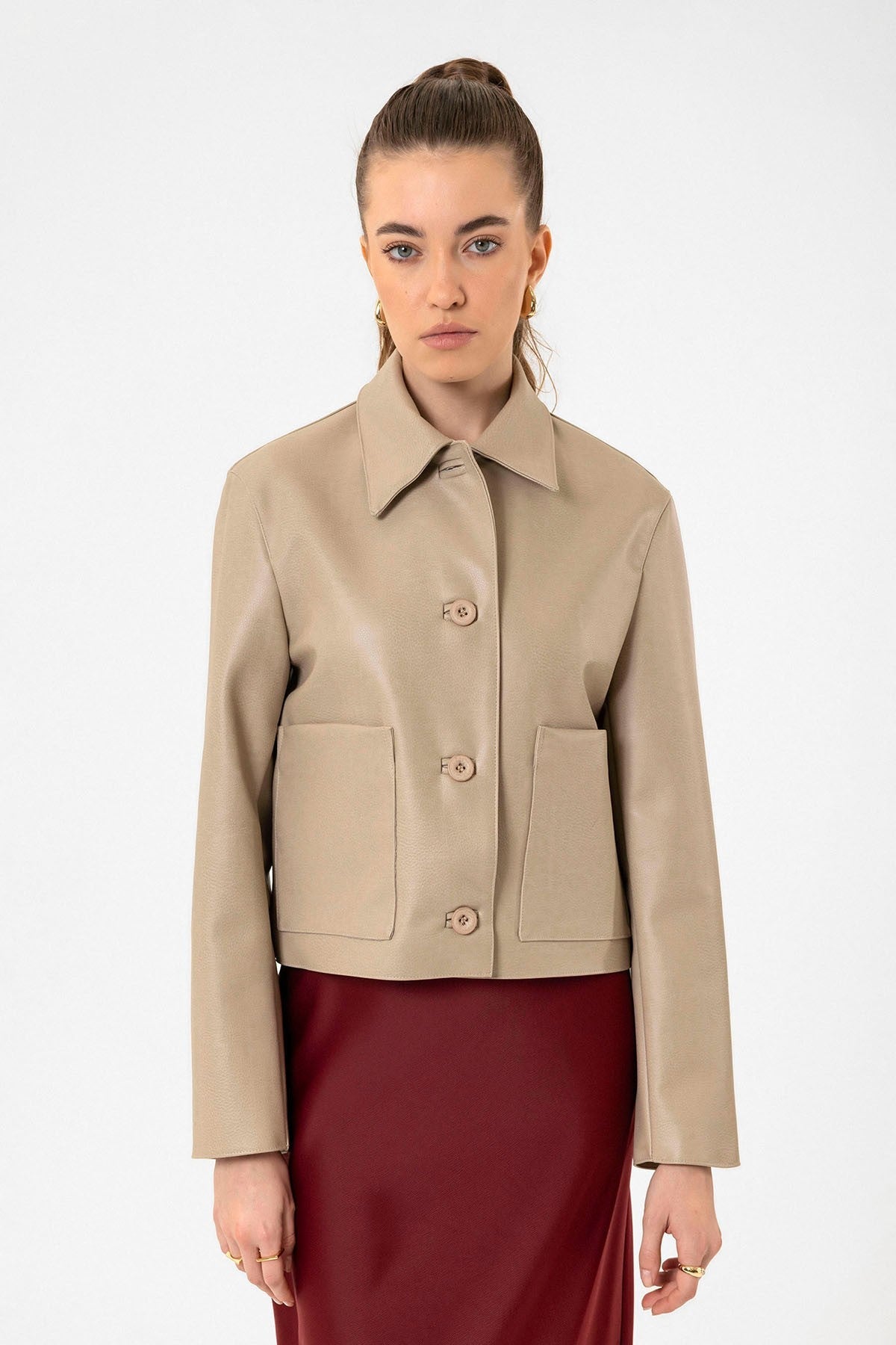 Antioch Women's Polo-Neck Faux Leather Jacket