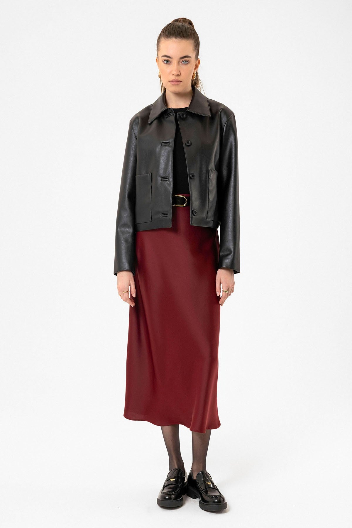 Antioch Women's Polo-Neck Faux Leather Jacket