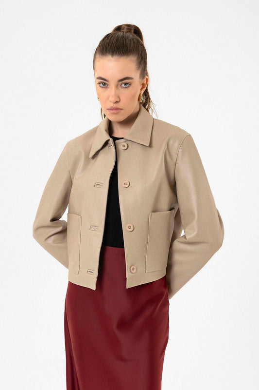 Antioch Women's Polo-Neck Faux Leather Jacket