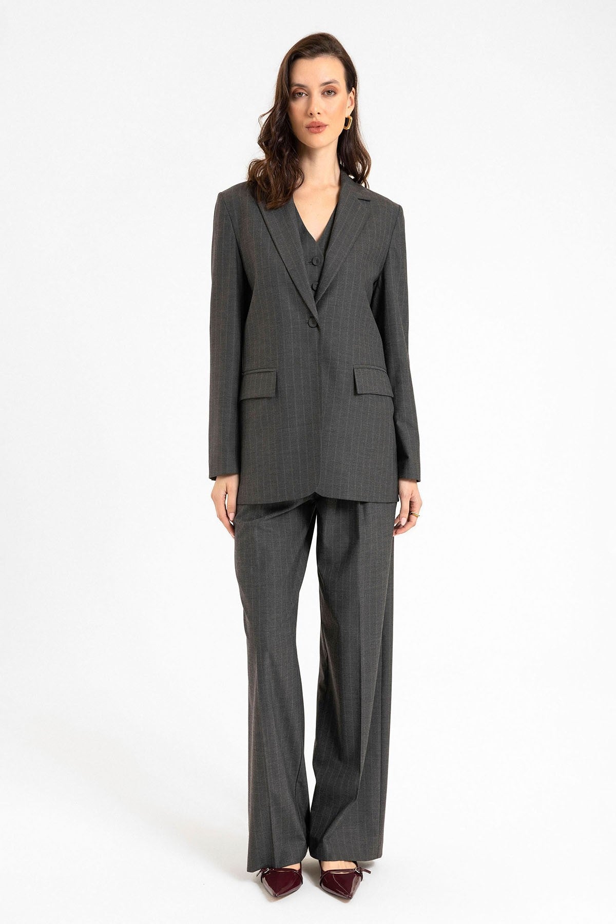 Antioch Women's Single-Button Striped Blazer Jacket