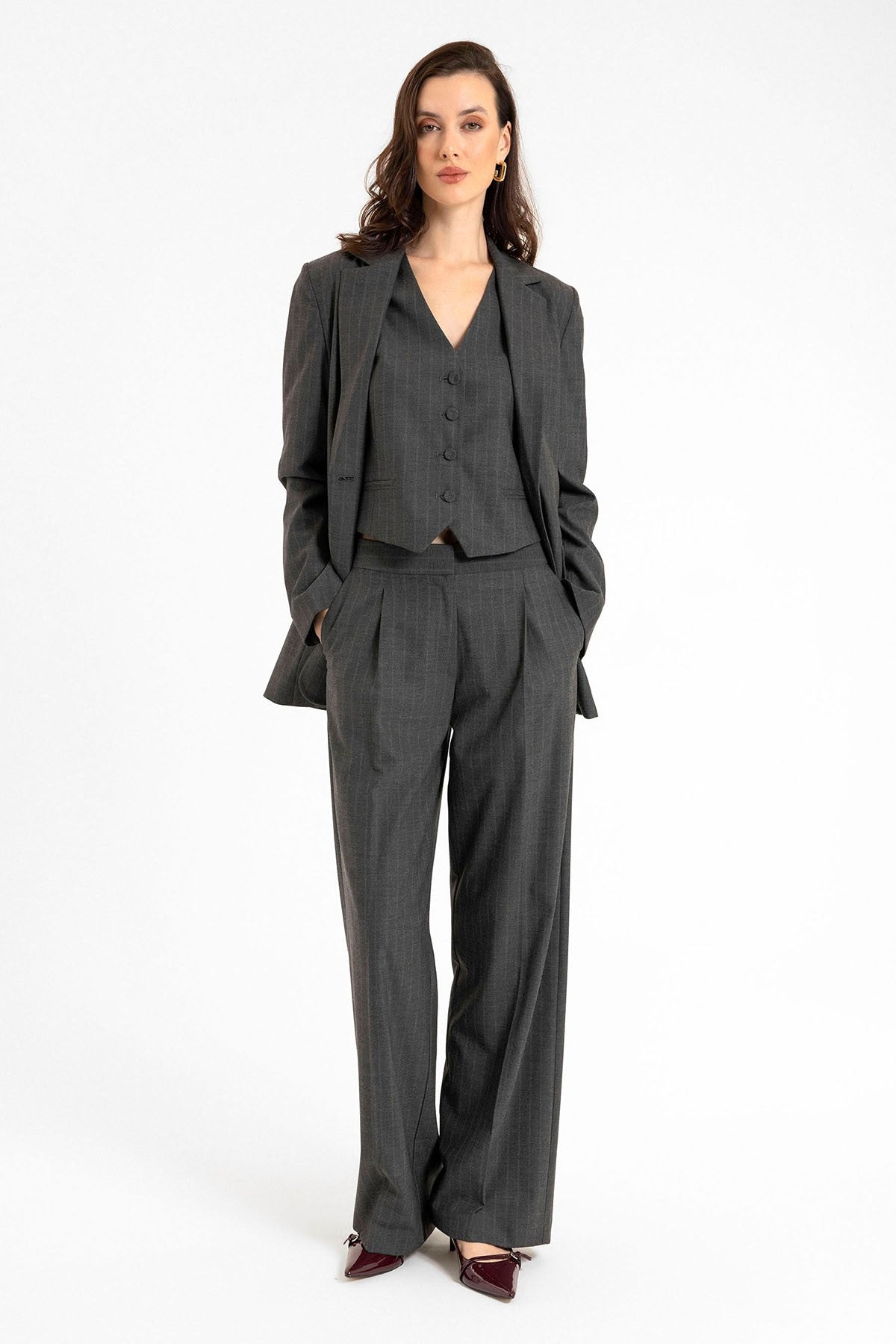 Antioch Women's Single-Button Striped Blazer Jacket