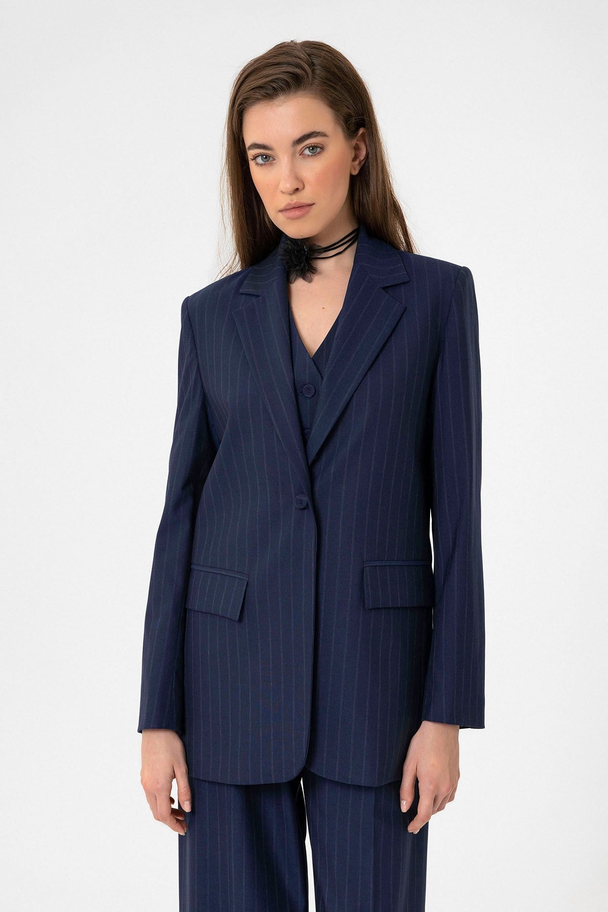 Antioch Women's Single-Button Striped Blazer Jacket