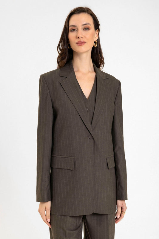 Antioch Women's Single-Button Striped Blazer Jacket