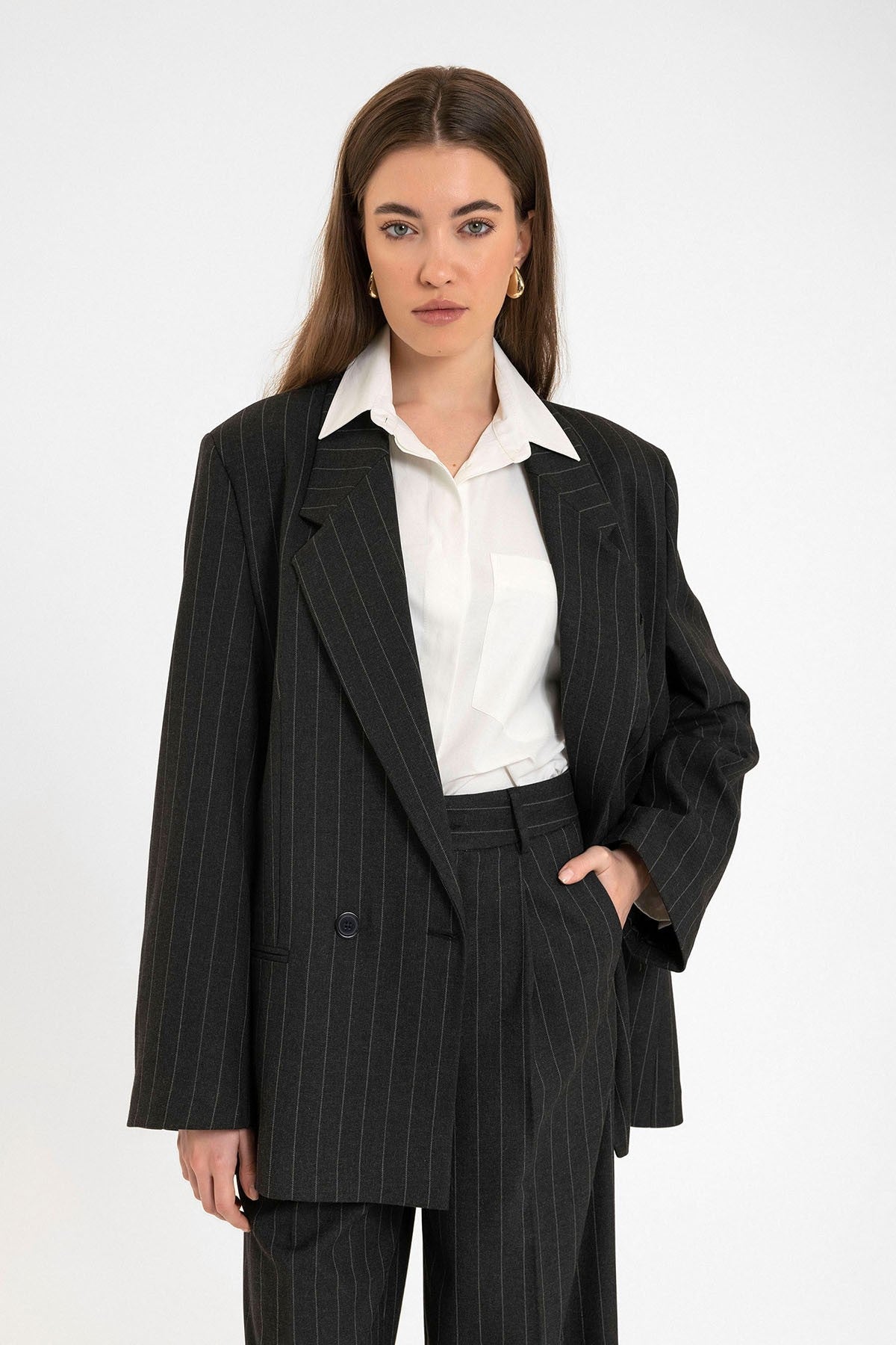Antioch Women's Striped Oversized Blazer Jacket