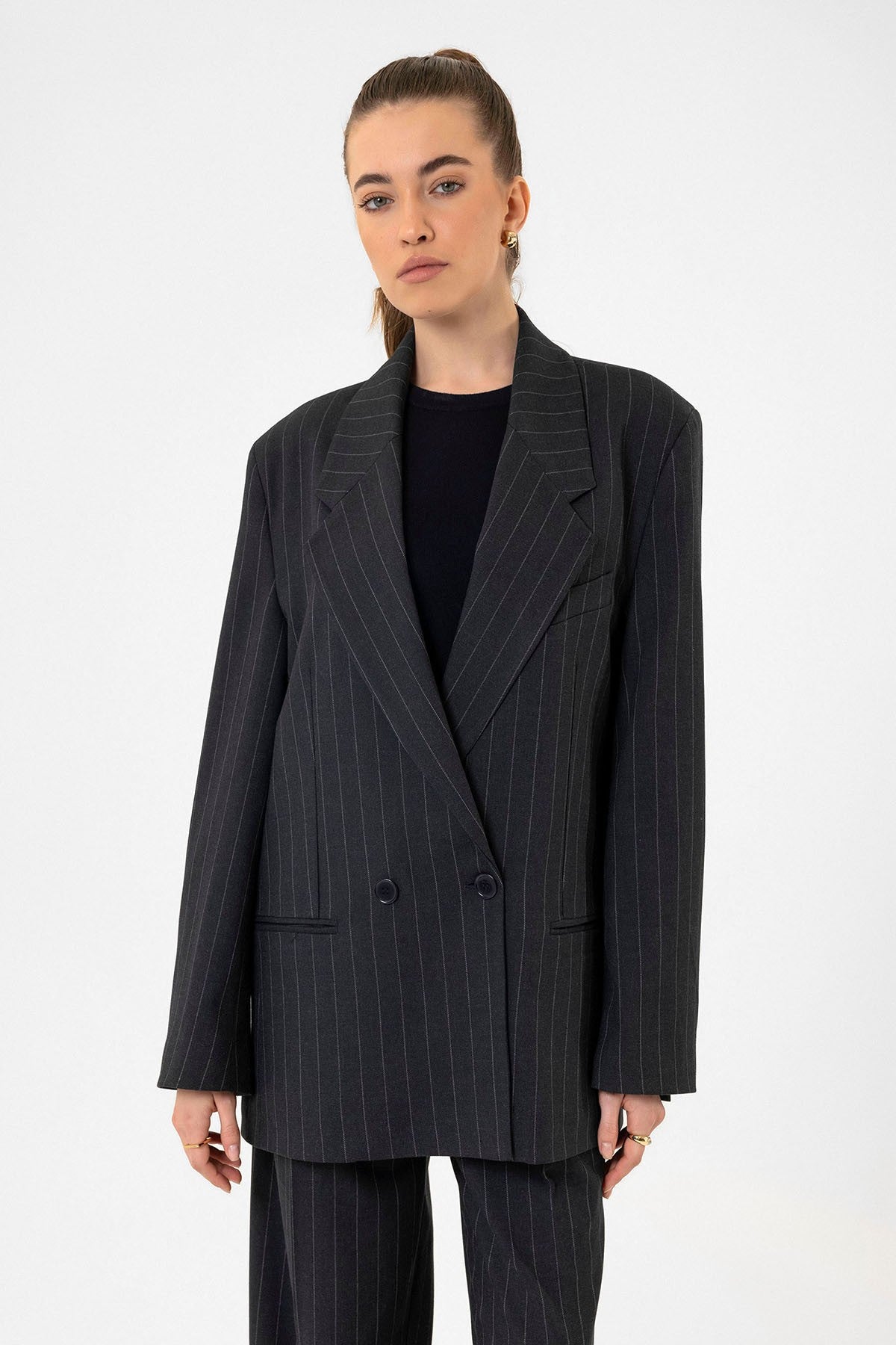 Antioch Women's Striped Oversized Blazer Jacket