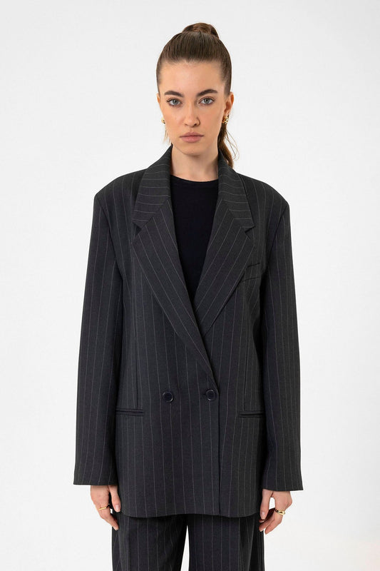 Antioch Women's Striped Oversized Blazer Jacket