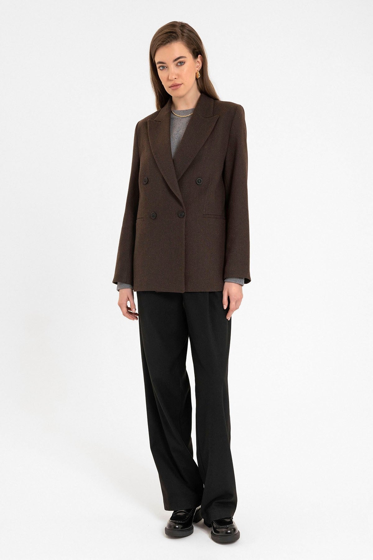 Antioch Women's Wool-Blend Herringbone-Patterned Blazer Jacket