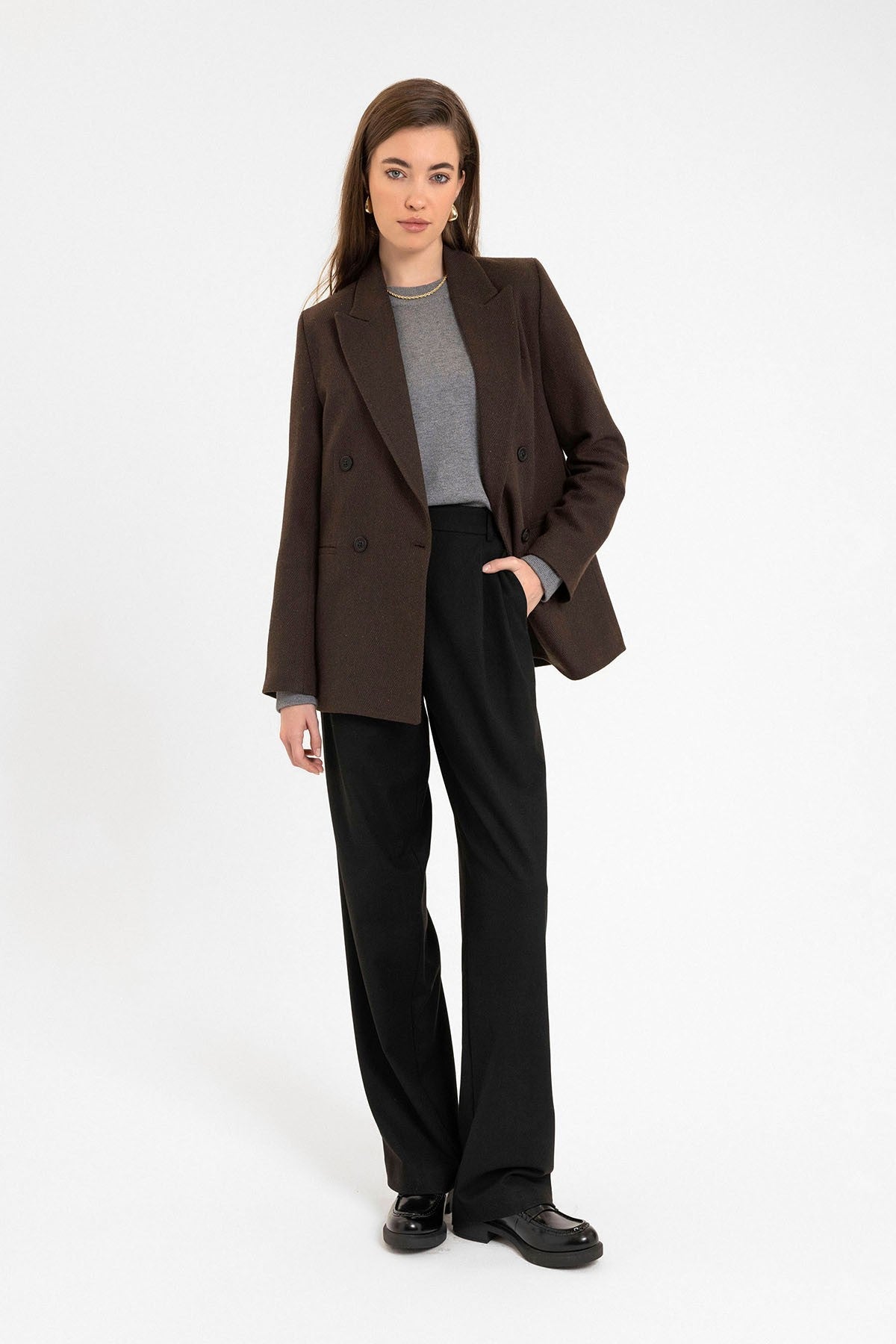 Antioch Women's Wool-Blend Herringbone-Patterned Blazer Jacket