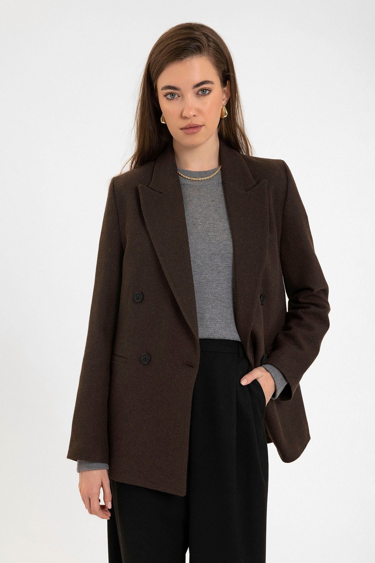 Antioch Women's Wool-Blend Herringbone-Patterned Blazer Jacket