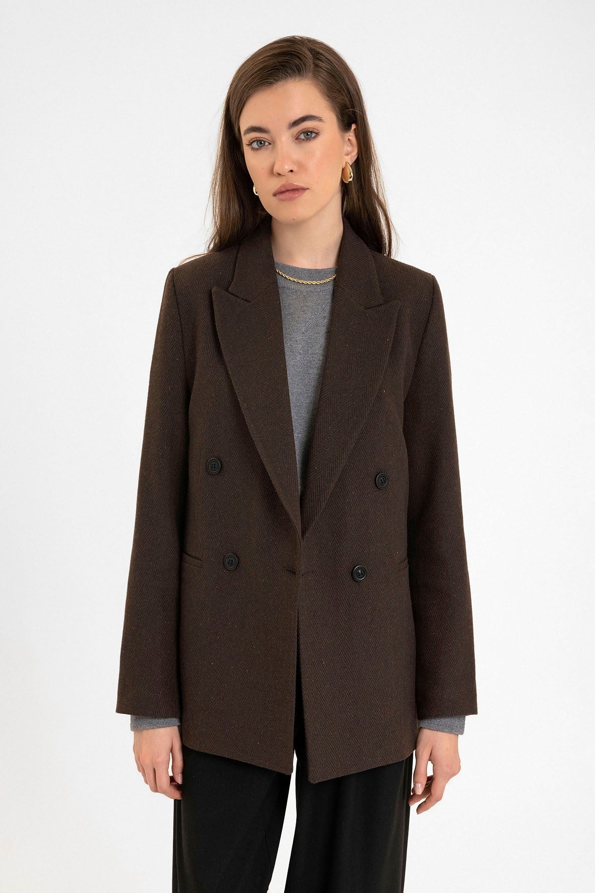 Antioch Women's Wool-Blend Herringbone-Patterned Blazer Jacket