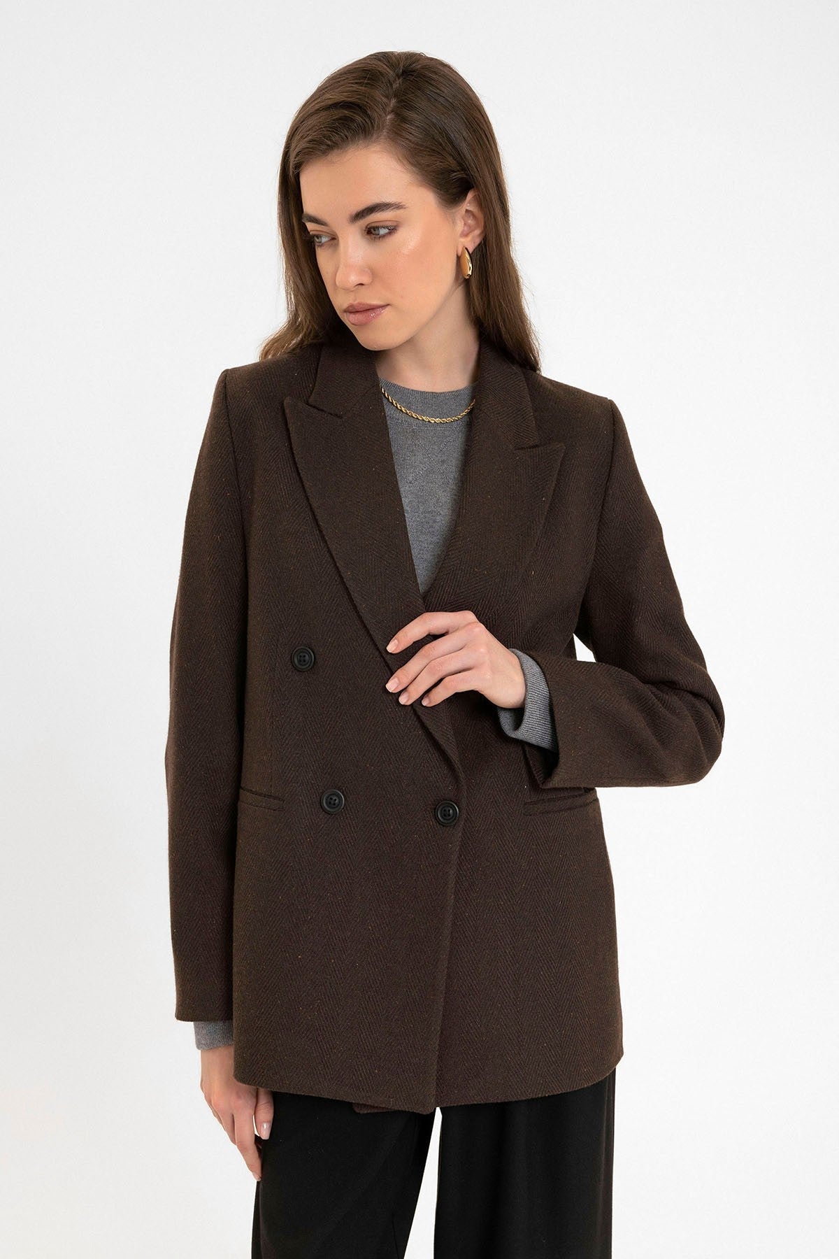 Antioch Women's Wool-Blend Herringbone-Patterned Blazer Jacket