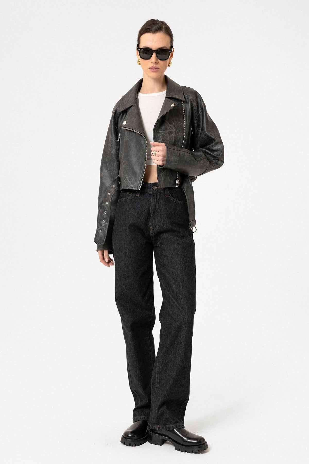 Antioch Women's Faux Leather Crop Biker Jacket