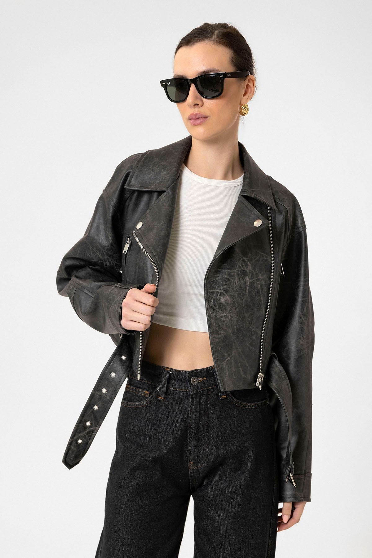Antioch Women's Faux Leather Crop Biker Jacket