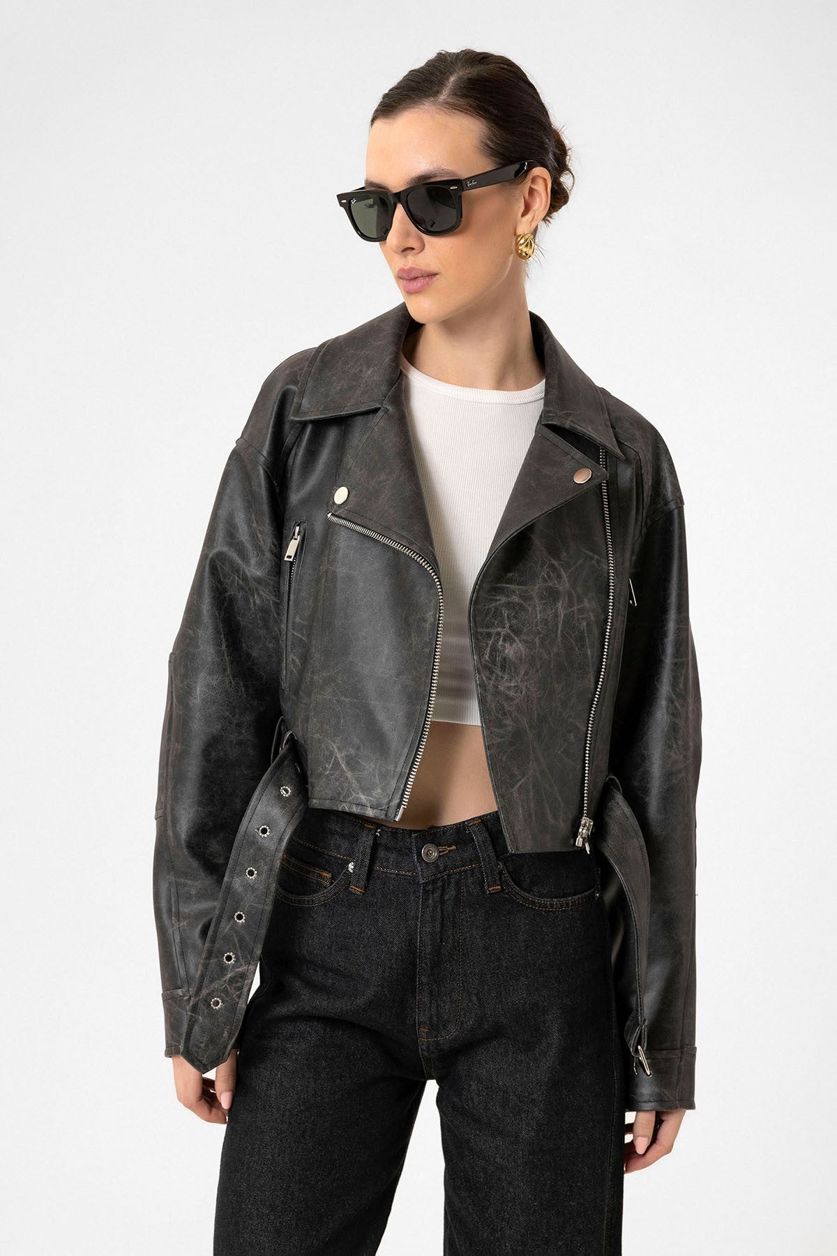 Antioch Women's Faux Leather Crop Biker Jacket