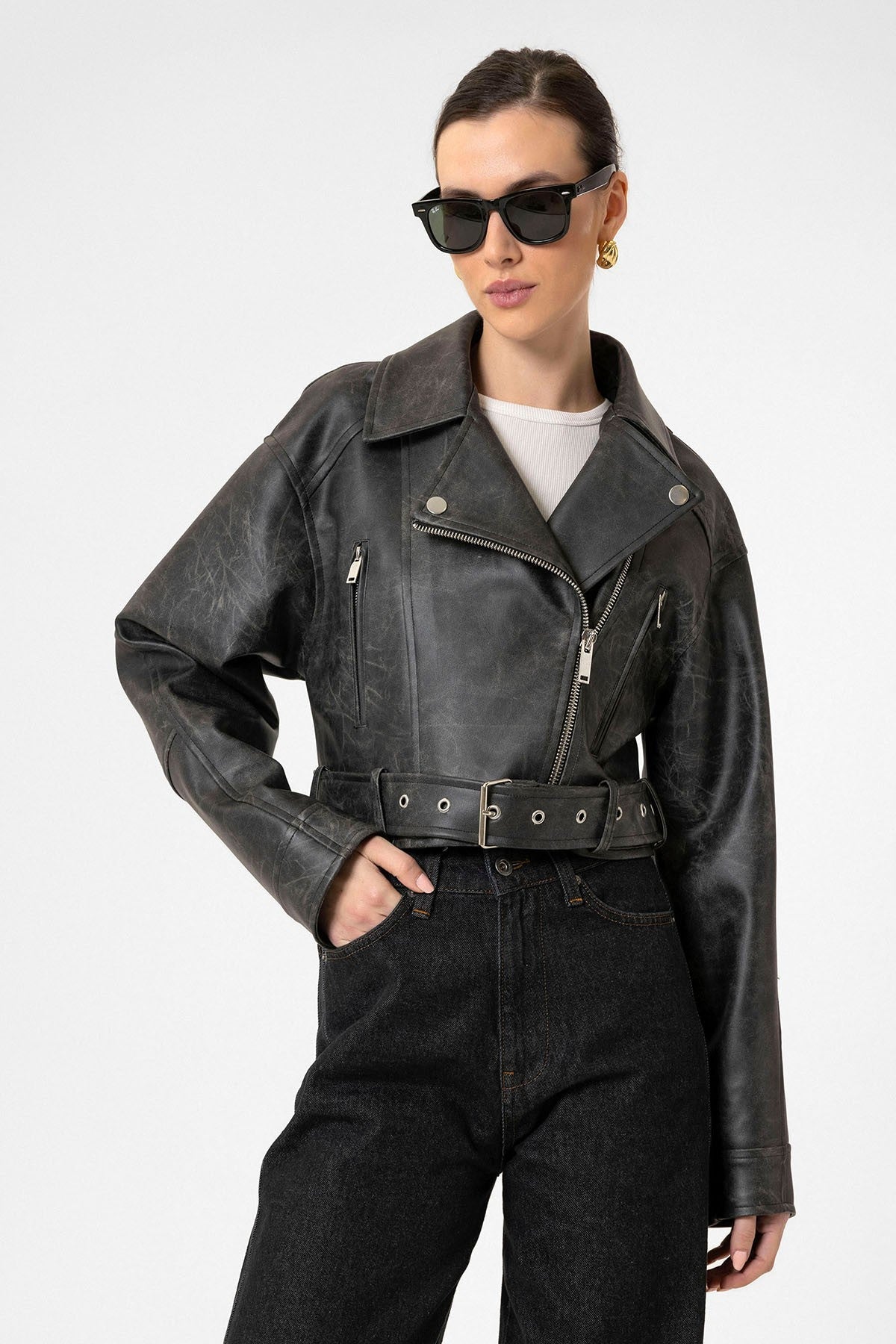 Antioch Women's Faux Leather Crop Biker Jacket
