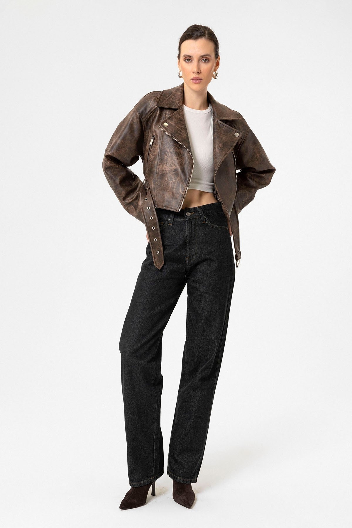 Antioch Women's Faux Leather Crop Biker Jacket