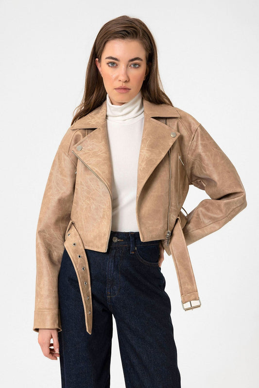 Antioch Women's Faux Leather Crop Biker Jacket