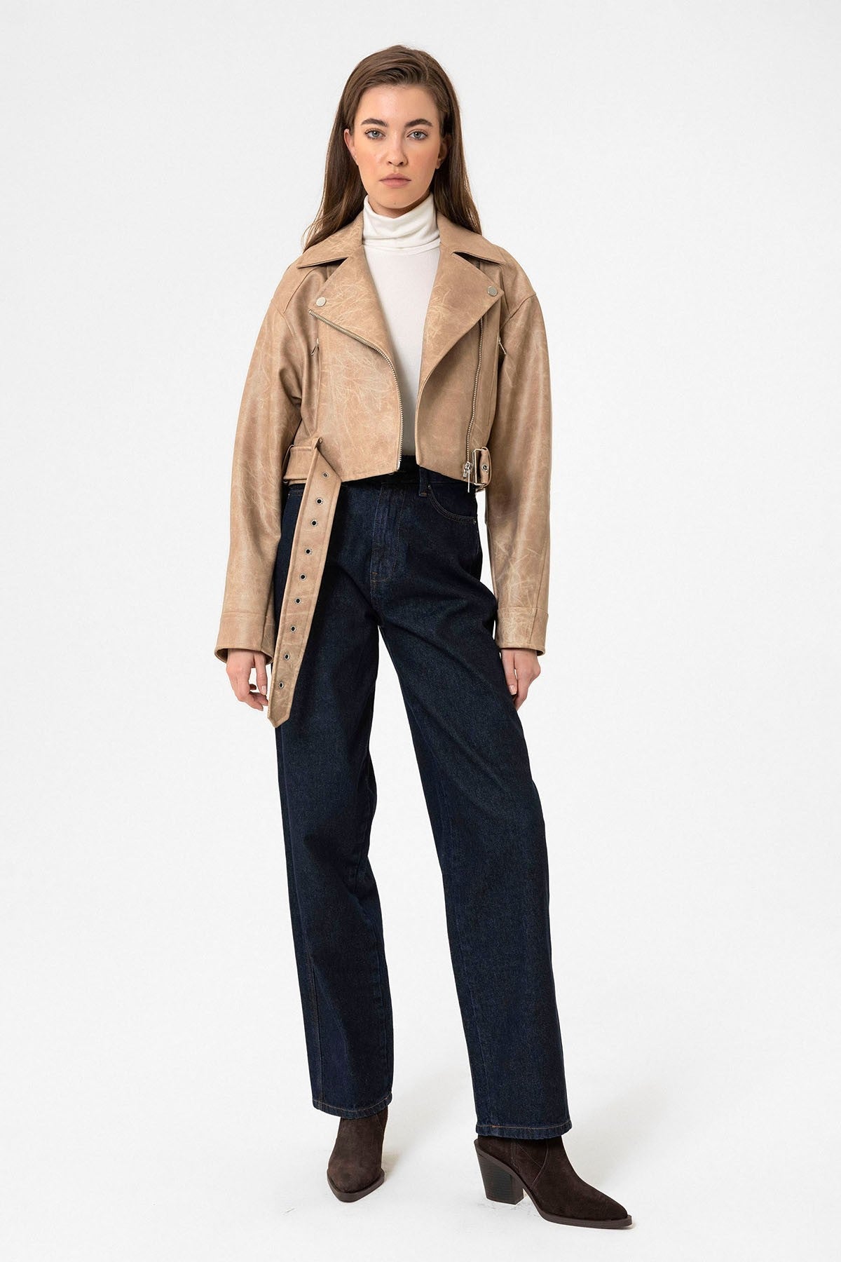 Antioch Women's Faux Leather Crop Biker Jacket