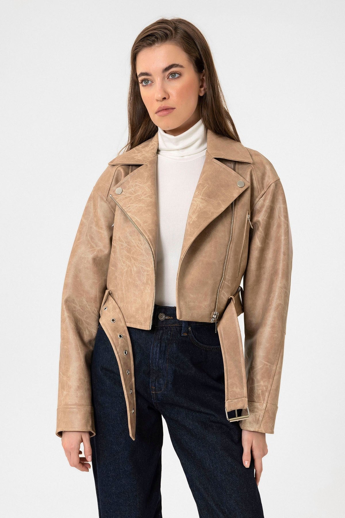 Antioch Women's Faux Leather Crop Biker Jacket
